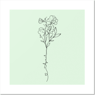 Minimalist Line Art  Sweet Pea April Birth Flower Posters and Art